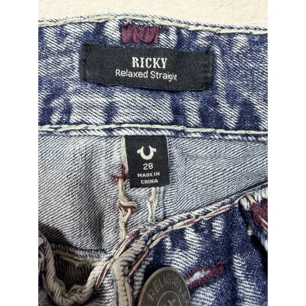 True Religion Ricky Flap Super T Acid Wash Jean Mens SZ 28 Blue Denim Y2K Grunge